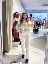 Strickjacke mit Zipper gestreift Beige/Taupe