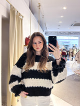 Strickpullover Gestreift mit Rüschen Schwarz