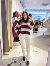 Strickpullover Gestreift mit Rüschen Braun/Pink