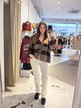 Kurze Oversized Strickjacke mit Schleifen Gestreift Hellbraun/Braun