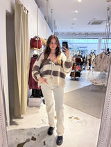 Kurze Oversized Strickjacke mit Schleifen Gestreift Braun