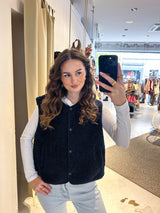 Kurze Teddy Weste mit Knopfleiste Navy