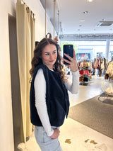 Kurze Teddy Weste mit Knopfleiste Navy