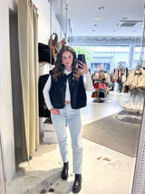 Kurze Teddy Weste mit Knopfleiste Navy