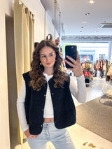 Kurze Teddy Weste mit Knopfleiste Navy