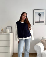 Kurze Teddy Weste mit Knopfleiste Navy