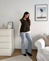 Kurze Teddy Weste mit Knopfleiste Olive