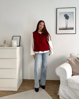 Kurze Teddy Weste mit Knopfleiste Rot