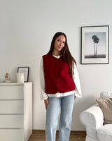 Kurze Teddy Weste mit Knopfleiste Rot