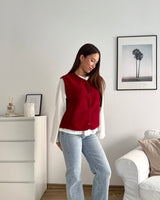 Kurze Teddy Weste mit Knopfleiste Rot
