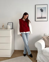 Kurze Teddy Weste mit Knopfleiste Rot