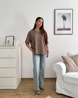 T-Shirt mit Streifen Creme/Braun