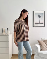 T-Shirt mit Streifen Creme/Braun