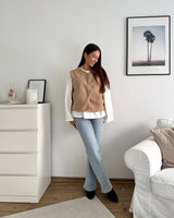 Kurze Teddy Weste mit Knopfleiste Taupe