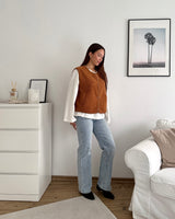 Kurze Teddy Weste mit Knopfleiste Camel