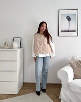 Kurze Teddy Weste mit Knopfleiste Beige