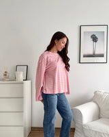 Longsleeve mit Doppelstreifen Rosa/Camel