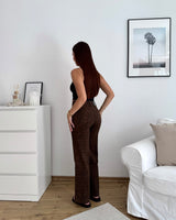 Wide Leg Jeans mit Leomuster Braun