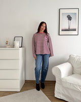 Longsleeve Moment mit Streifen Weinrot/Pink