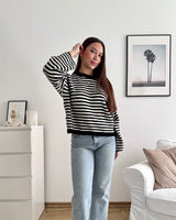 Strickpullover gestreift Schwarz/Weiß