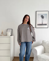 Longsleeve Moment mit Streifen Braun/Blau