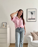 Cropped Bluse mit Knoten Pastell Rosa