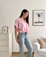 Cropped Bluse mit Knoten Pastell Rosa
