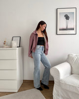 Jacke mit hohem Kragen kariert Weinrot