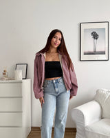 Jacke mit hohem Kragen kariert Weinrot