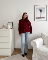 Strickjacke mit Zipper Weinrot