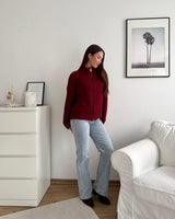 Strickjacke mit Zipper Weinrot