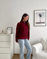 Strickjacke mit Zipper Weinrot
