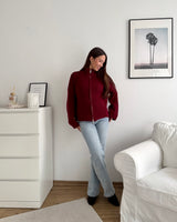 Strickjacke mit Zipper Weinrot