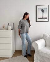 Kurzarm Strickpullover gestreift Grau/Hellgrau