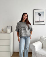 Kurzarm Strickpullover gestreift Grau/Hellgrau