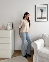 Kurzarm Strickpullover gestreift Taupe/Beige