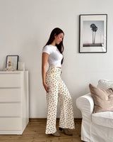 Wide Leg Jeans mit Dots Weiß/Braun