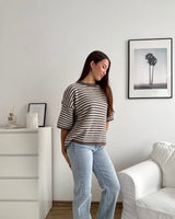Kurzarm Strickpullover gestreift Hellbraun/Beige