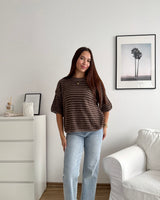 Kurzarm Strickpullover gestreift Braun/Hellbraun