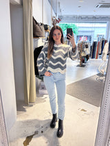 Strickpullover mit Wellenmuster Beige/Grau