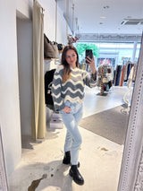 Strickpullover mit Wellenmuster Beige/Grau