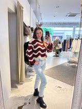 Strickpullover mit Wellenmuster Beige/Weinrot