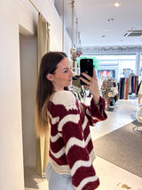 Strickpullover mit Wellenmuster Beige/Weinrot