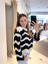 Strickpullover mit Wellenmuster Beige/Schwarz