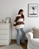 Oversized Strickpullover gestreift Hellbraun/Beige