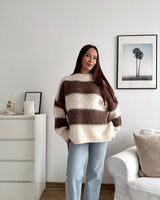 Oversized Strickpullover gestreift Hellbraun/Beige