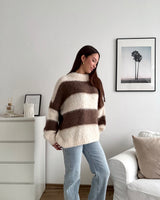 Oversized Strickpullover gestreift Hellbraun/Beige