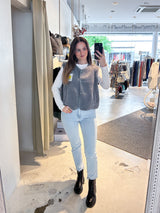 Kurze Teddy Weste mit Knopfleiste und Smiley Grau