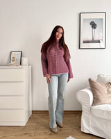 Strickjacke mit Zipper fein gestreift Weinrot/Rosa