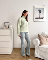 Strickjacke mit Zipper fein gestreift Beige/Mint